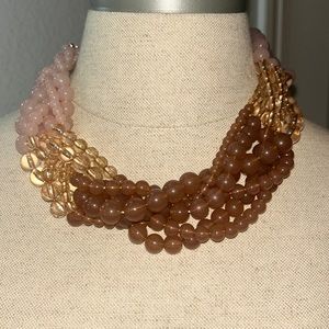 Premiere Designs Clear Blush Pink Beaded Necklace with Matching Earrings